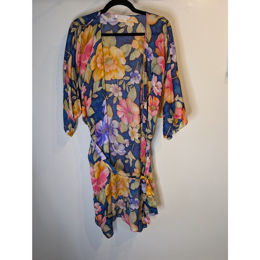 Vintage Patricia Fieldwalker Adagio 100% Silk Kimono Floral Navy Designer - Picture 3 of 6